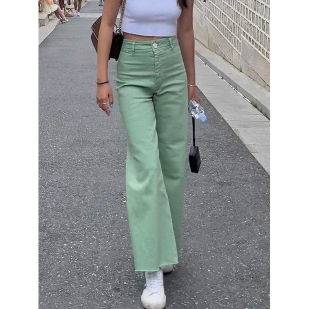 new Zara The Marine Straight Leg green Minimalist Raw Hem High Waisted Pant 6